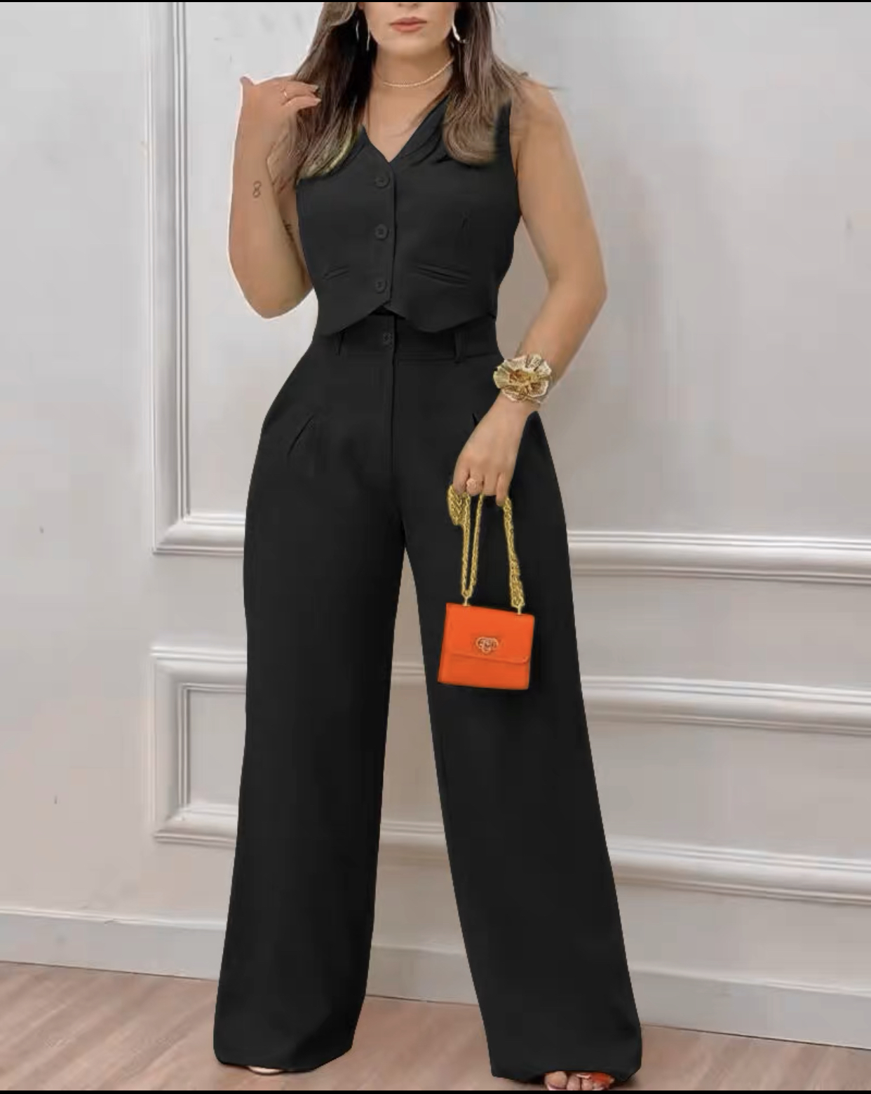 Sleeveless High Waist Pants Set