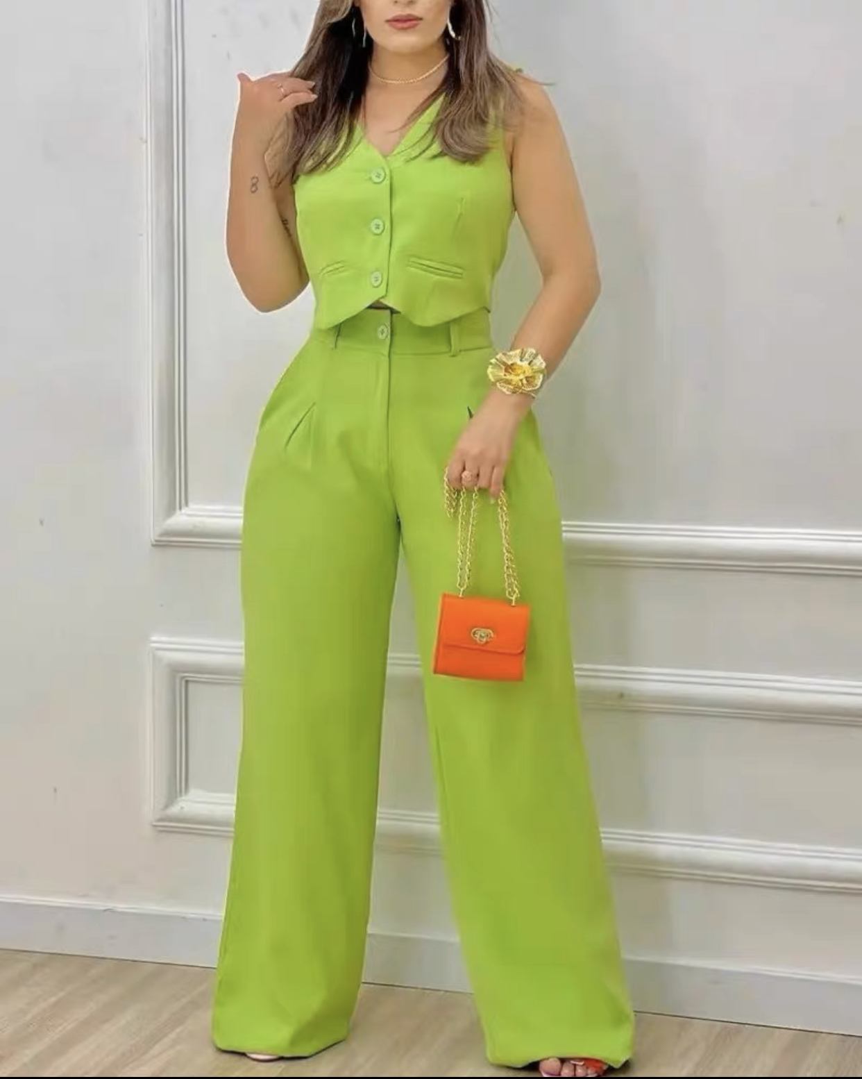 Sleeveless High Waist Pants Set