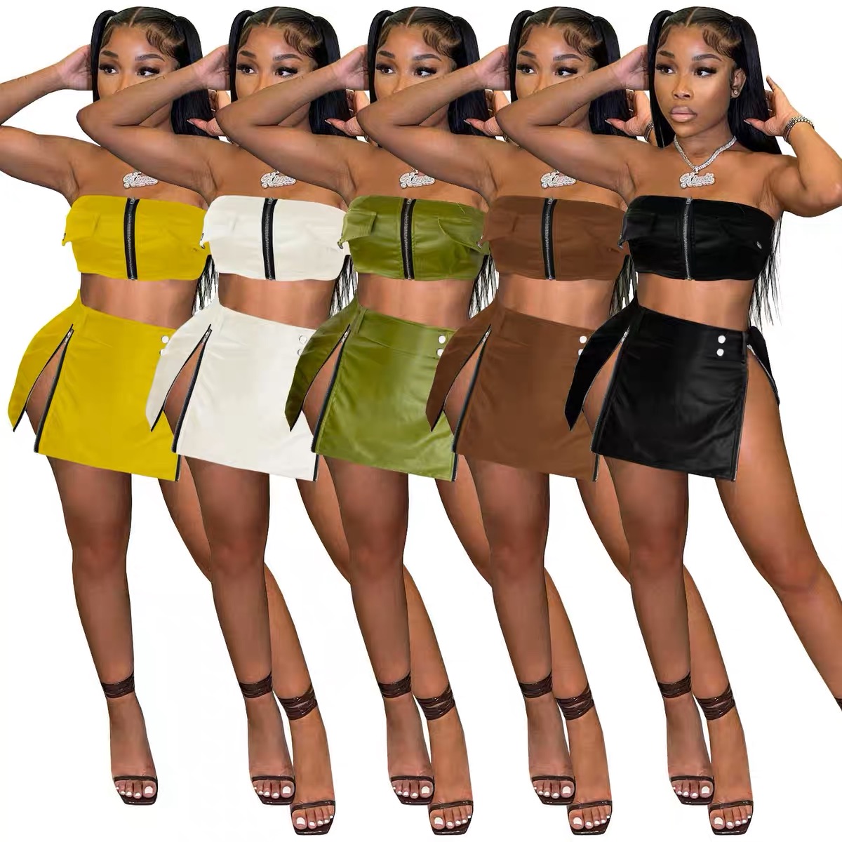 PU zipper two piece set 